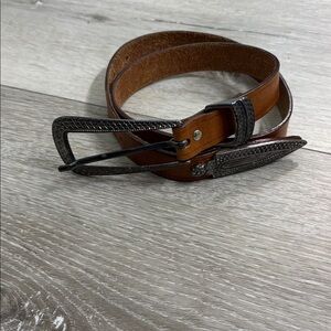 Compagnie Internationale Express Brown/ Tan Leather Belt Silver/Pewter Buckle S
